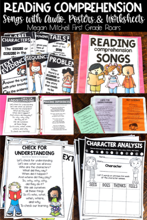 Increase your student's reading comprehension strategies by using these recorded songs, posters, and worksheets. 