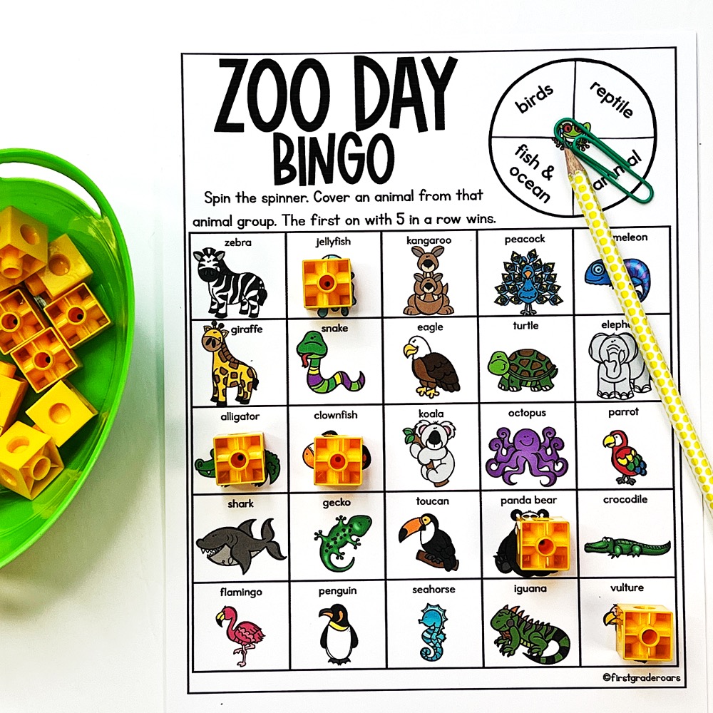 animal groups zoo day bingo