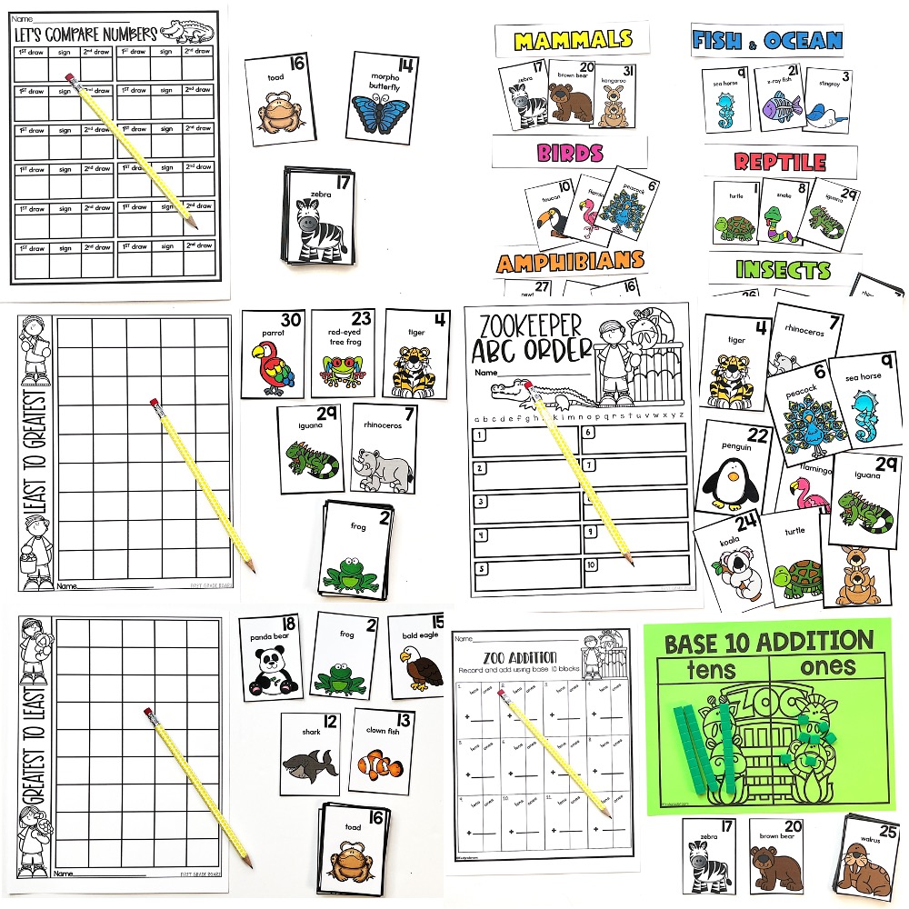 zoo cards and math activities for zoo day