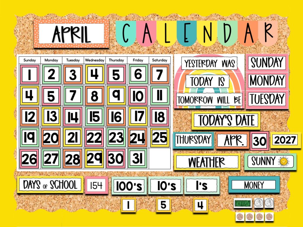 boho rainbow classroom theme calendar