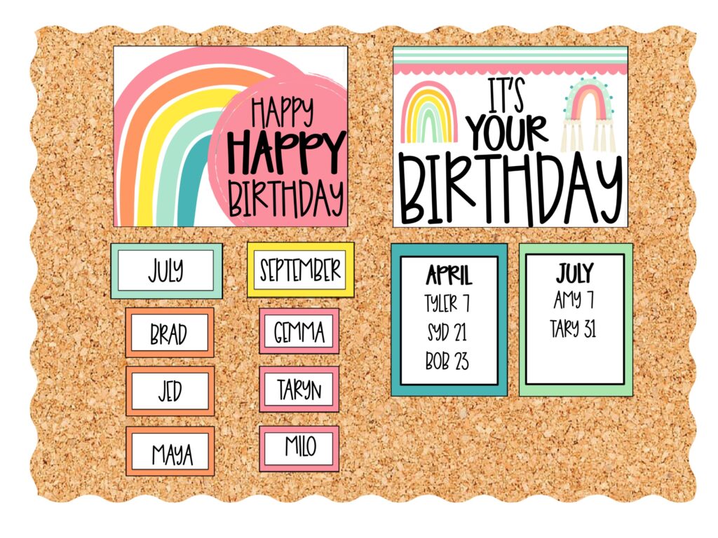 boho rainbow classroom theme birthday bulletin board