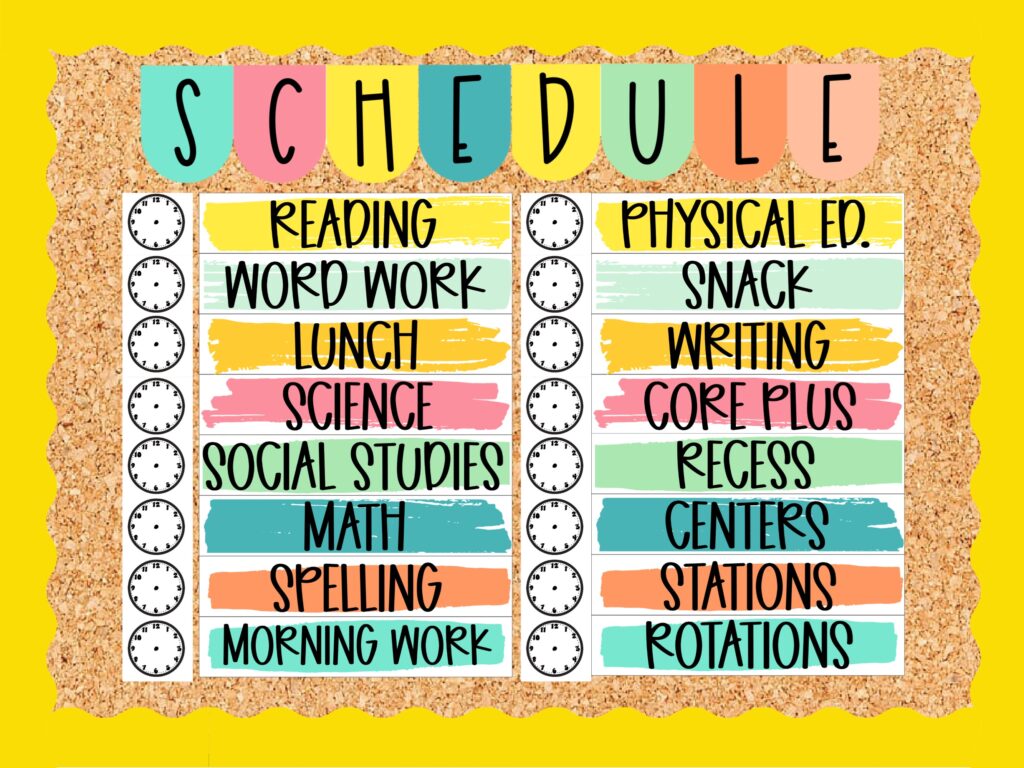 boho rainbow class schedule bulletin board