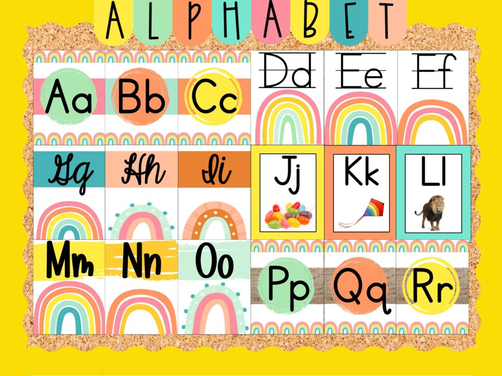 boho rainbow classroom alphabet