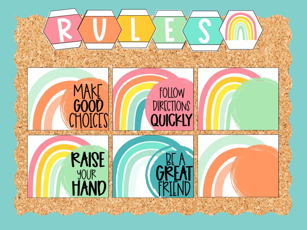 boho rainbow classroom theme rules posters