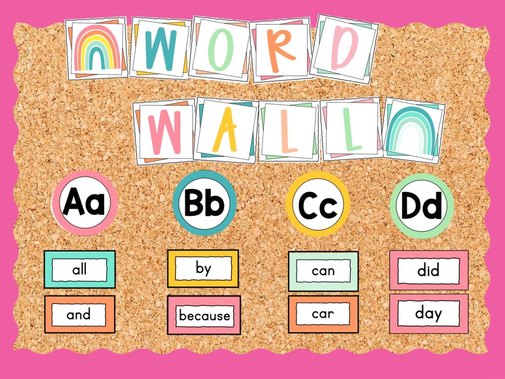 boho rainbow classroom theme word wall