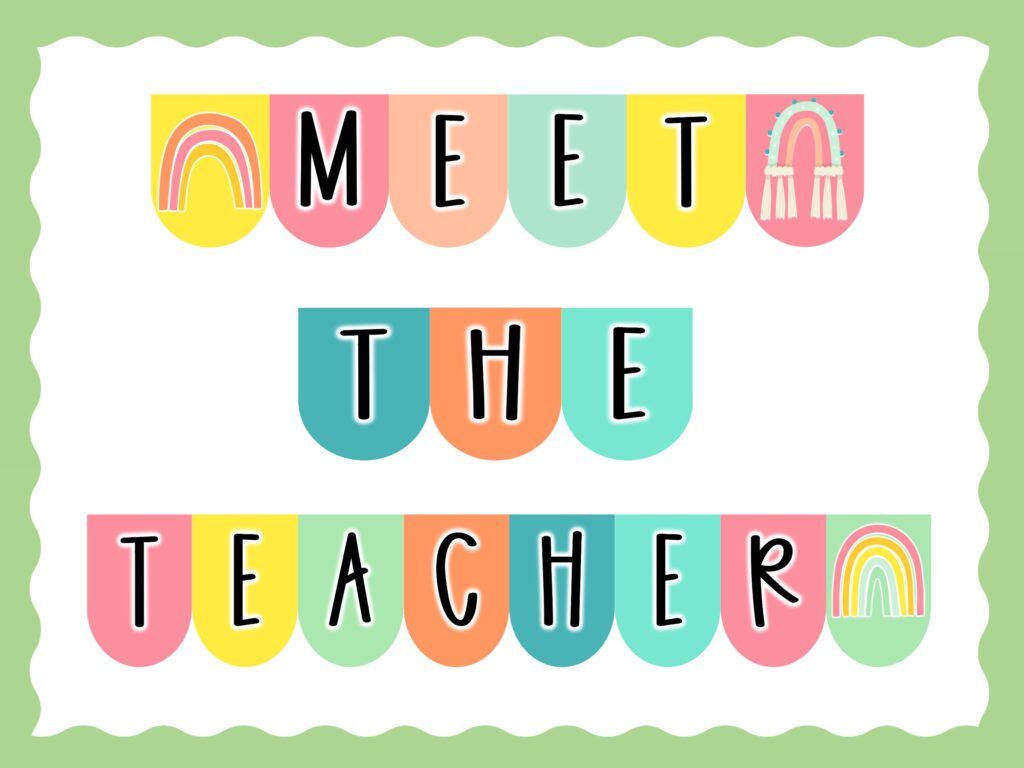 free boho rainbow "meet the teacher" sign