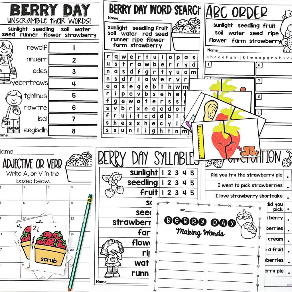 strawberry day activities for phonics and language