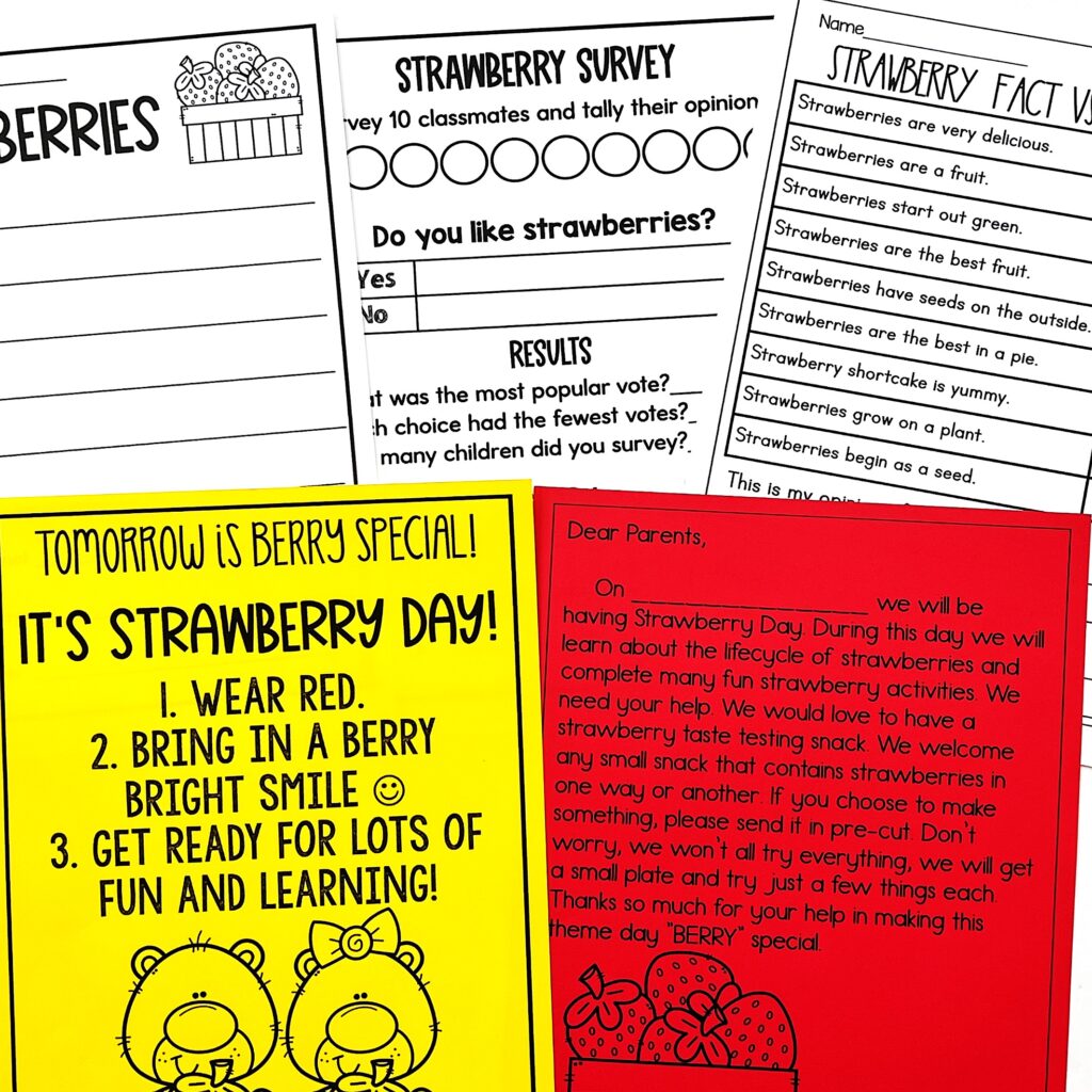 letters home and activities for strawberry day