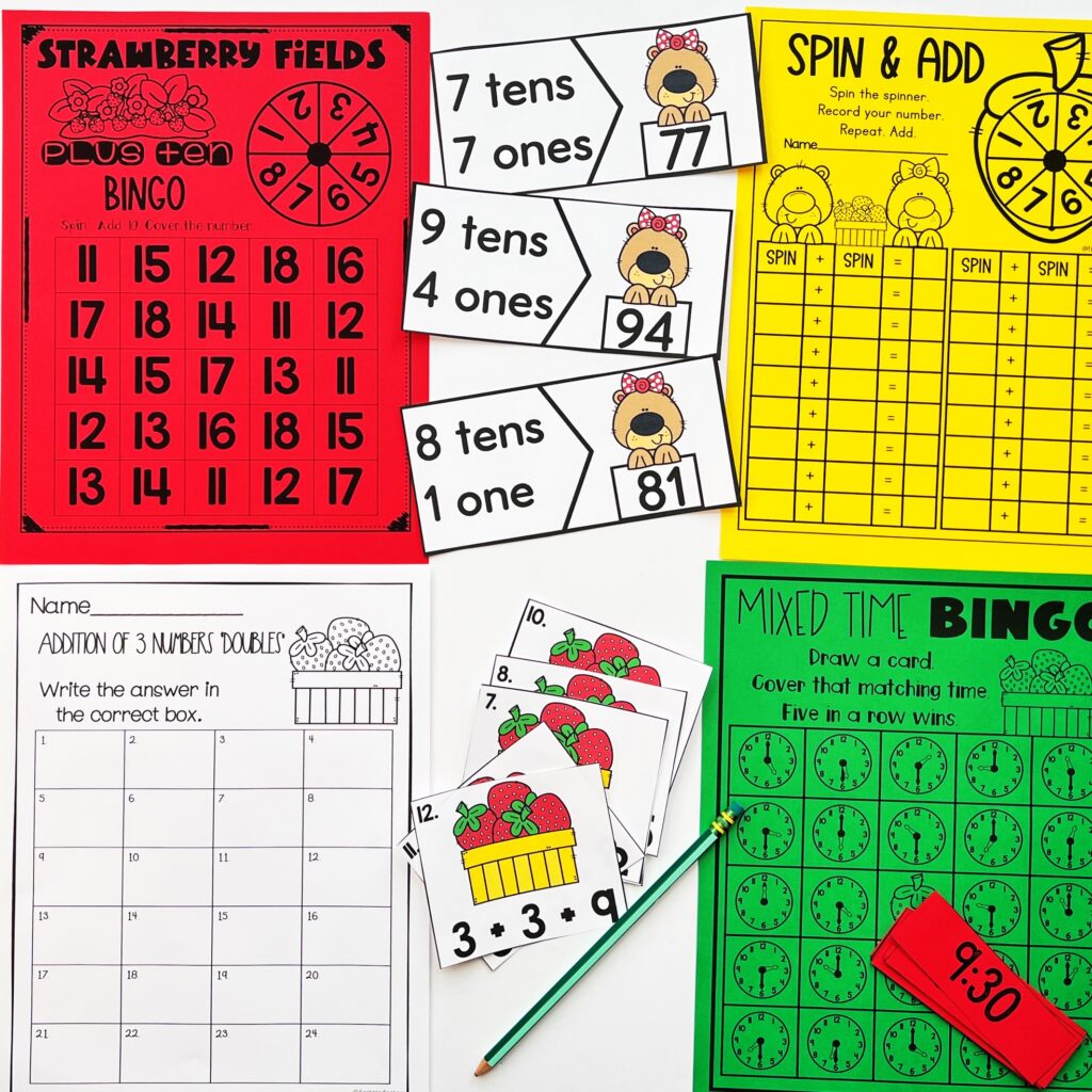 math end of school year activities with strawberry theme