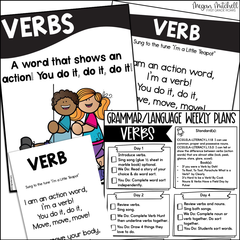 action verbs lesson plans, posters, and song