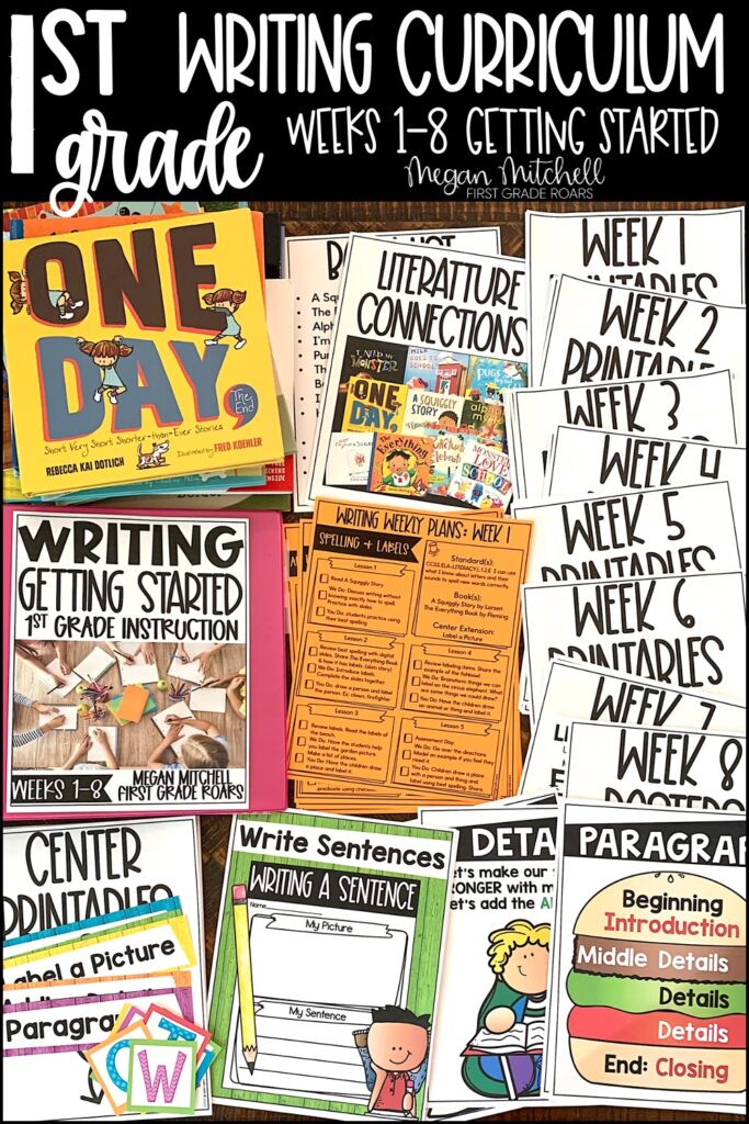 Getting Started Writing First Grade Curriculum Weeks 1-8. This package includes digital lessons, paper pencil activities, posters, center extensions and more