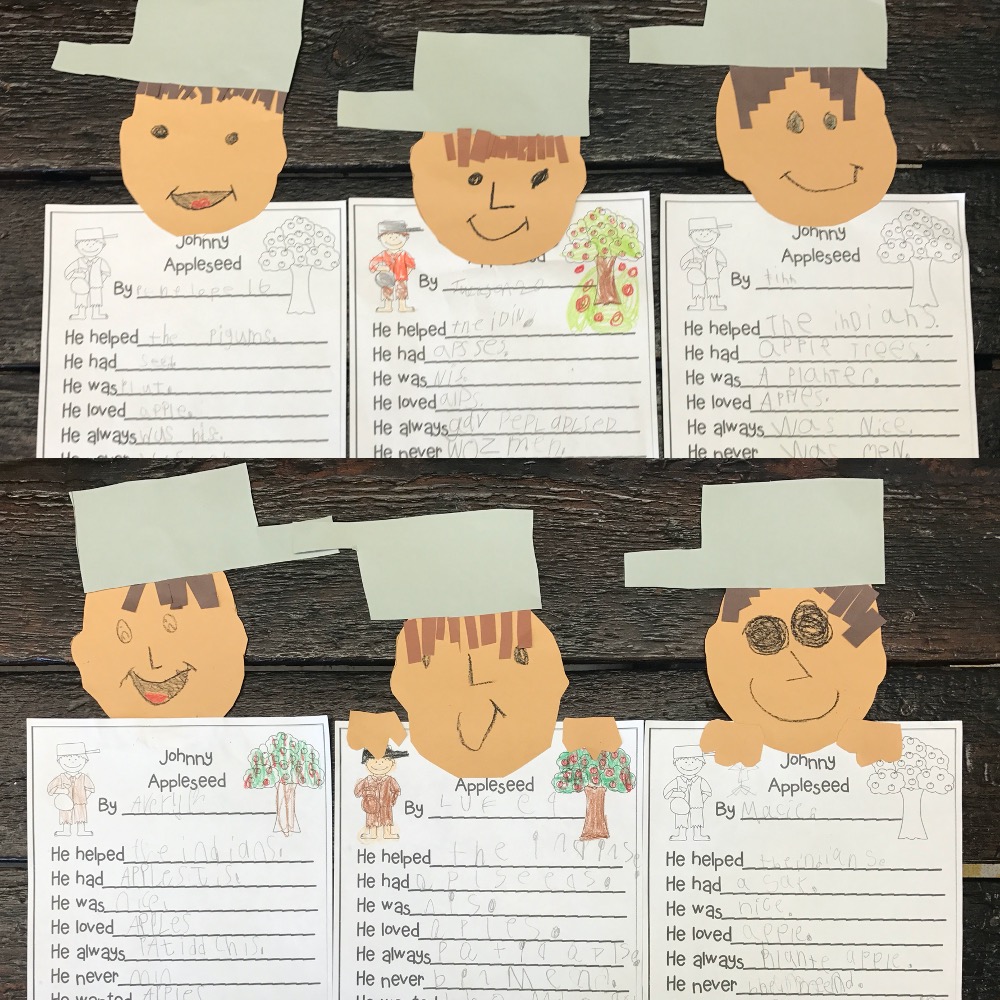 Johnny Appleseed writing worksheet and craft