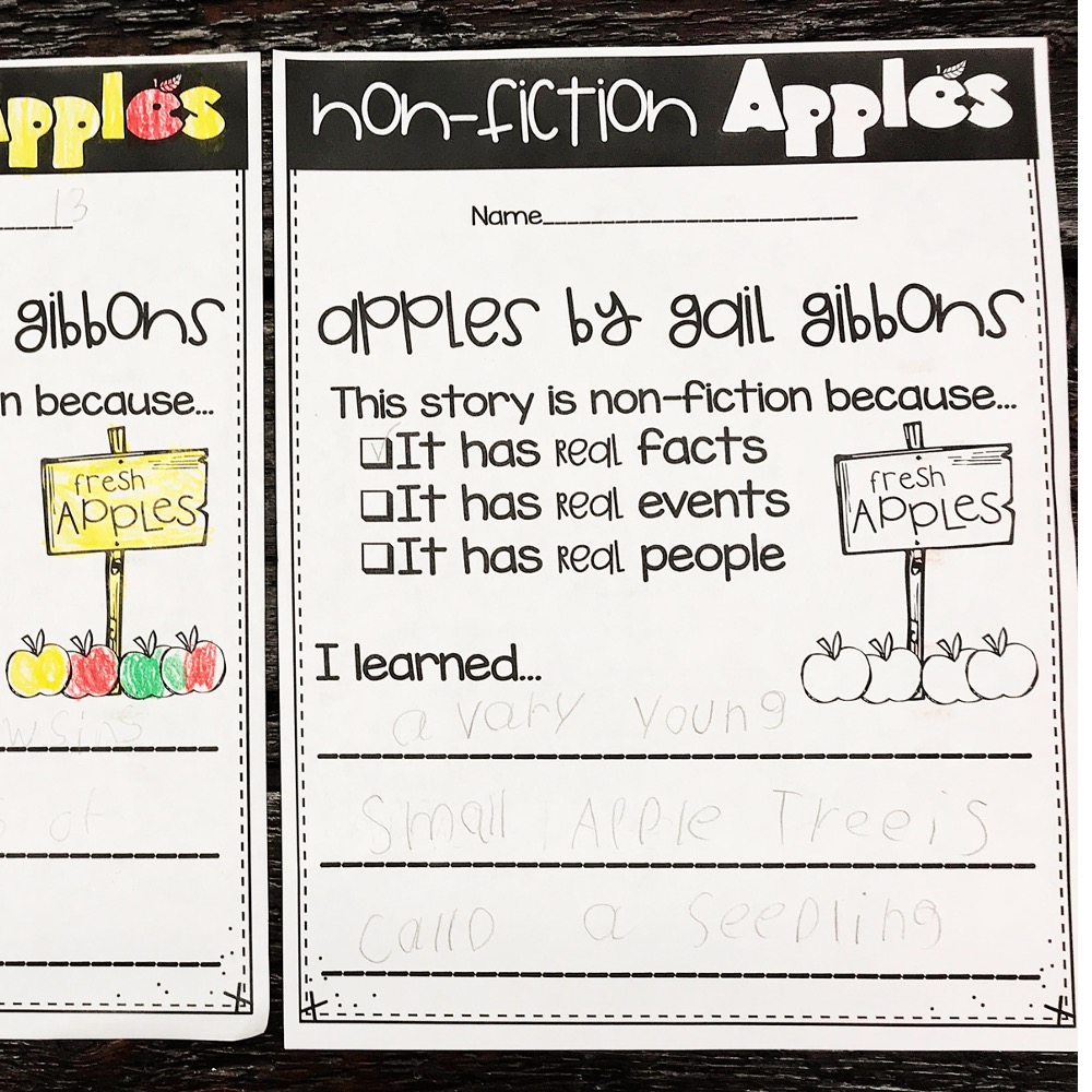 non fiction worksheet apples by gail gibbons