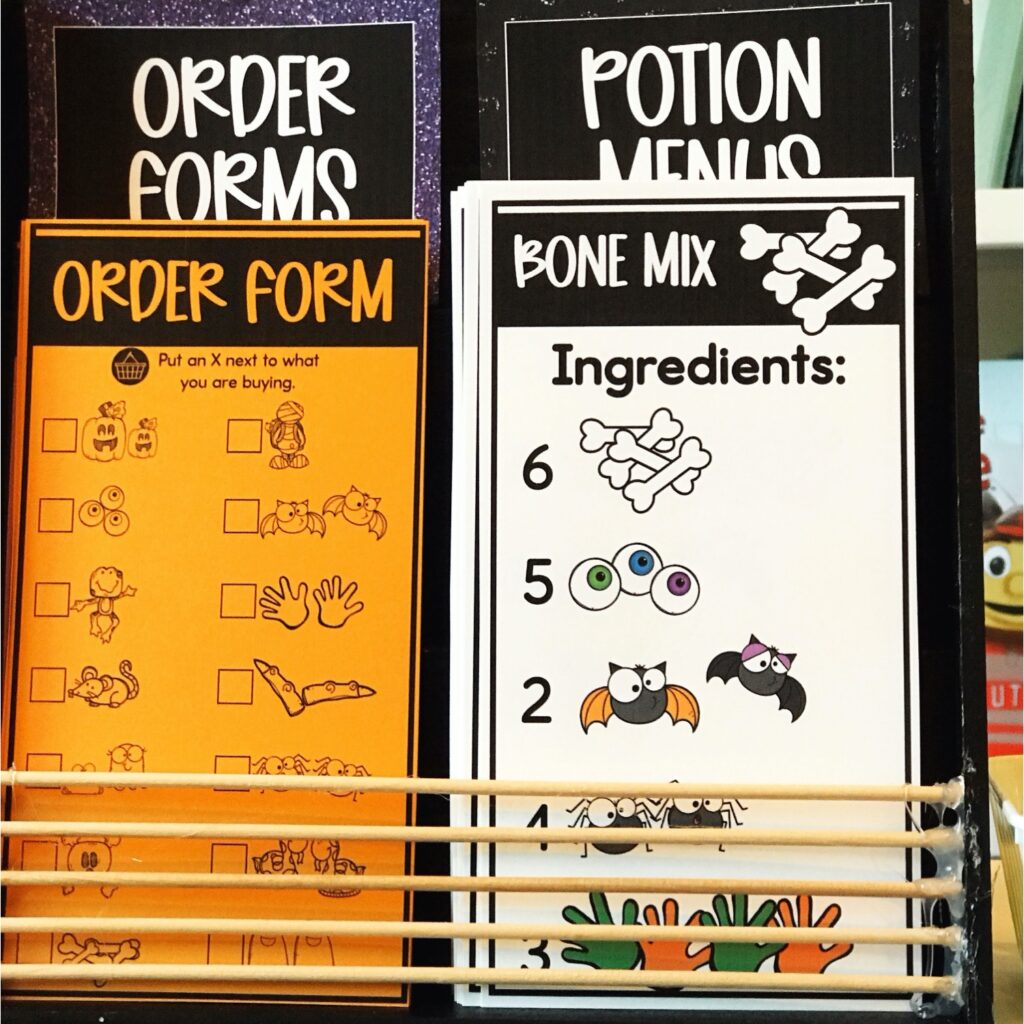 Halloween dramatic play potion cards