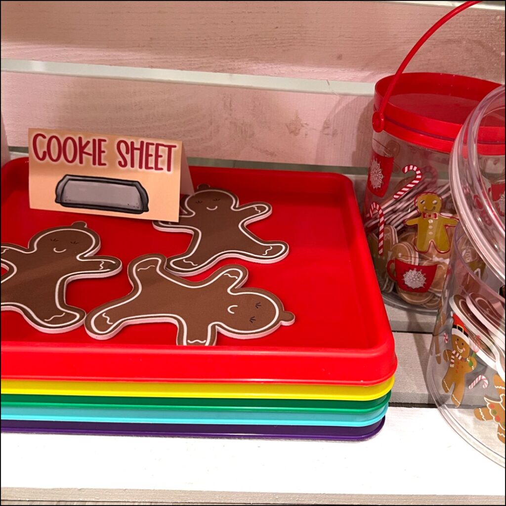 gingerbread dramatic play with cookie sheet