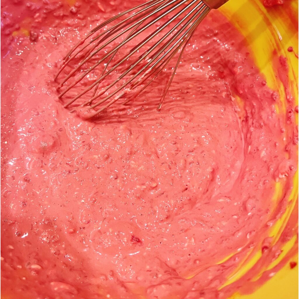 This is what the raspberry and cream cheese mixture should look like before adding the pudding