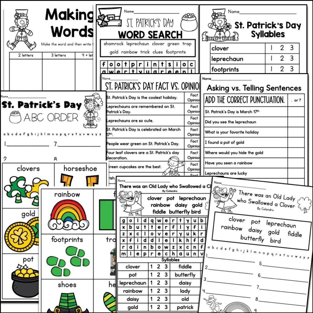 St Patrick's Day worksheets and St Patrick's Day word search