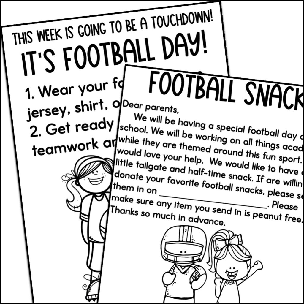 football activities for the classroom note to parents