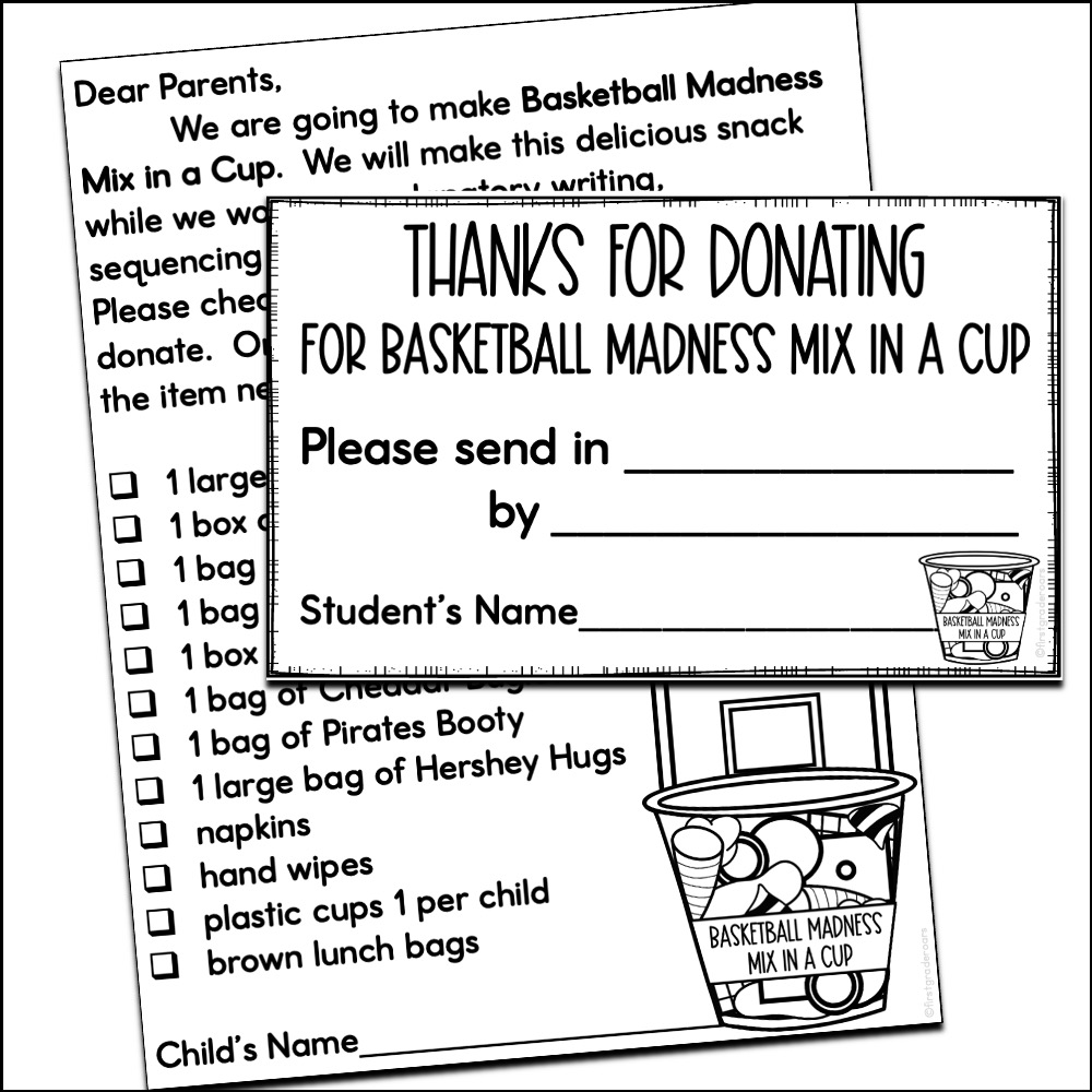 basketball snack mix donation letter home