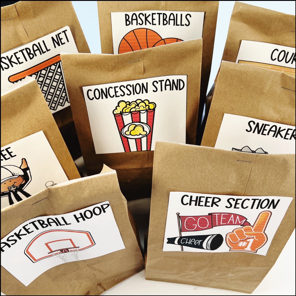 basketball snack mix in bags for students to help mix