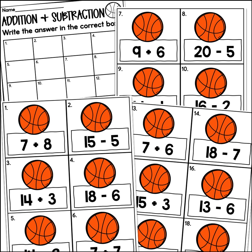 basketball addition and subtraction activities