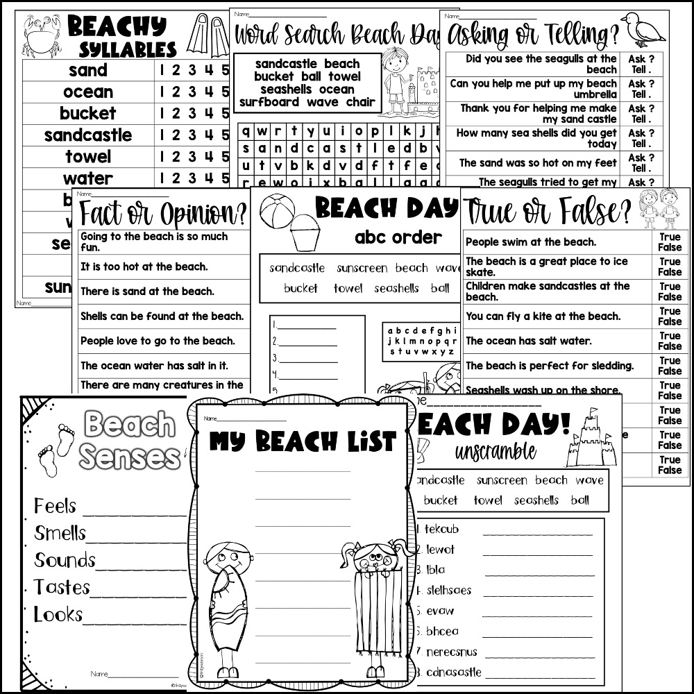 beach worksheets