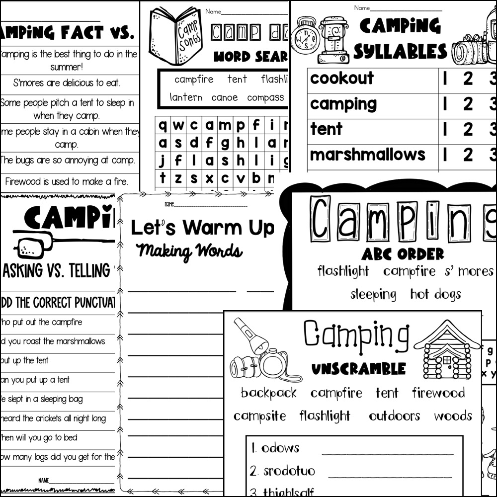 camping themed worksheets