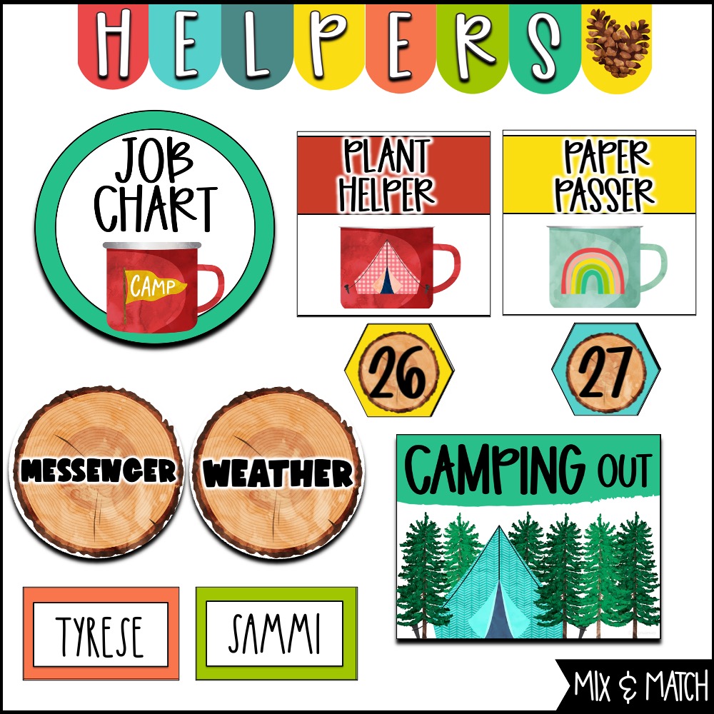 classroom helpers bulletin board camping theme