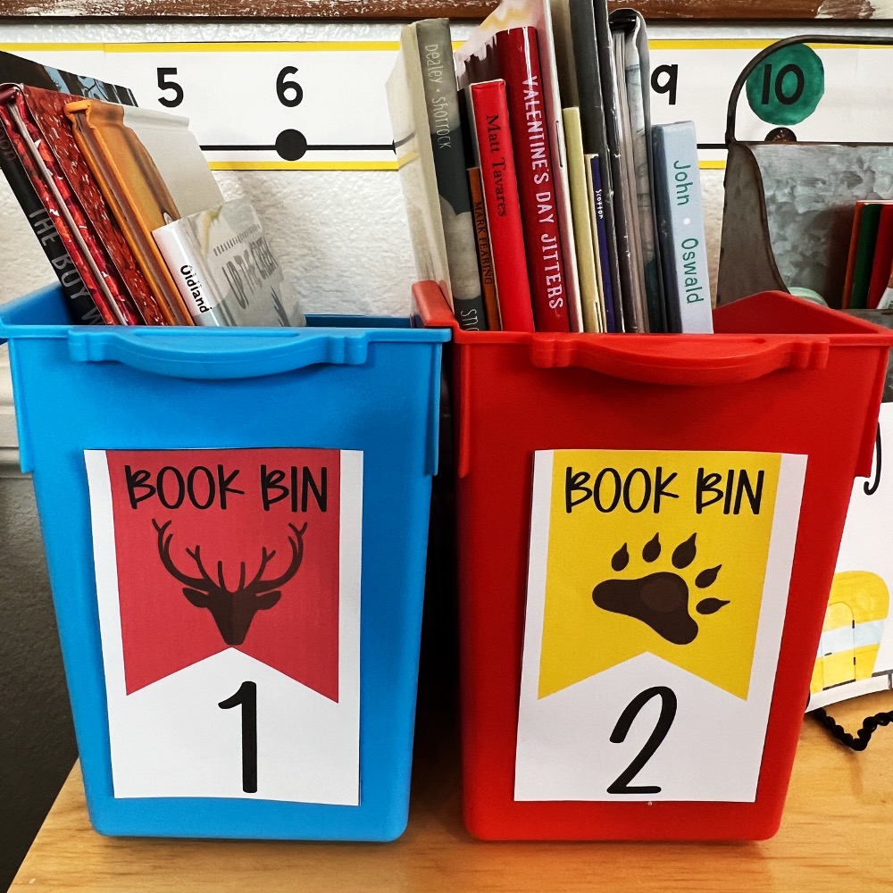 classroom camping theme book bin labels
