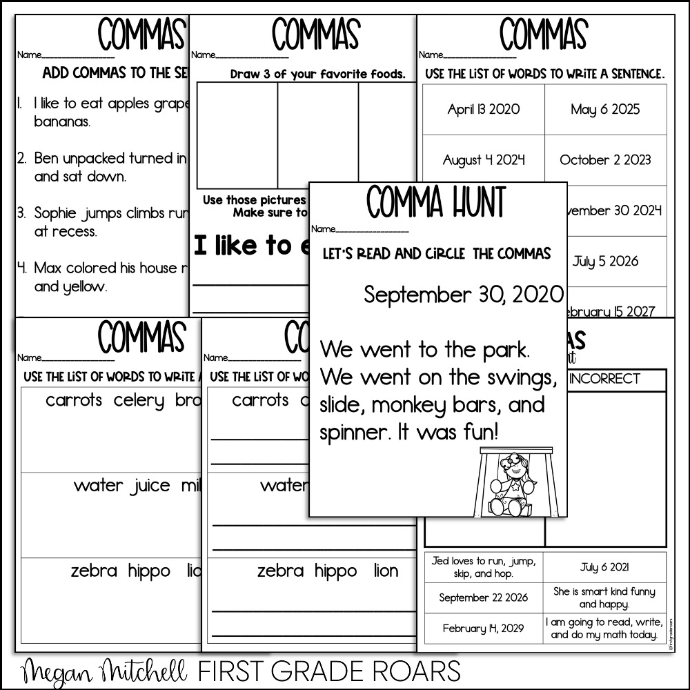 comma worksheets