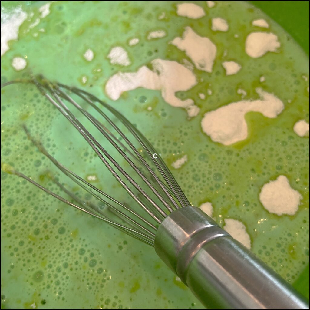 mix green pudding with a whisk